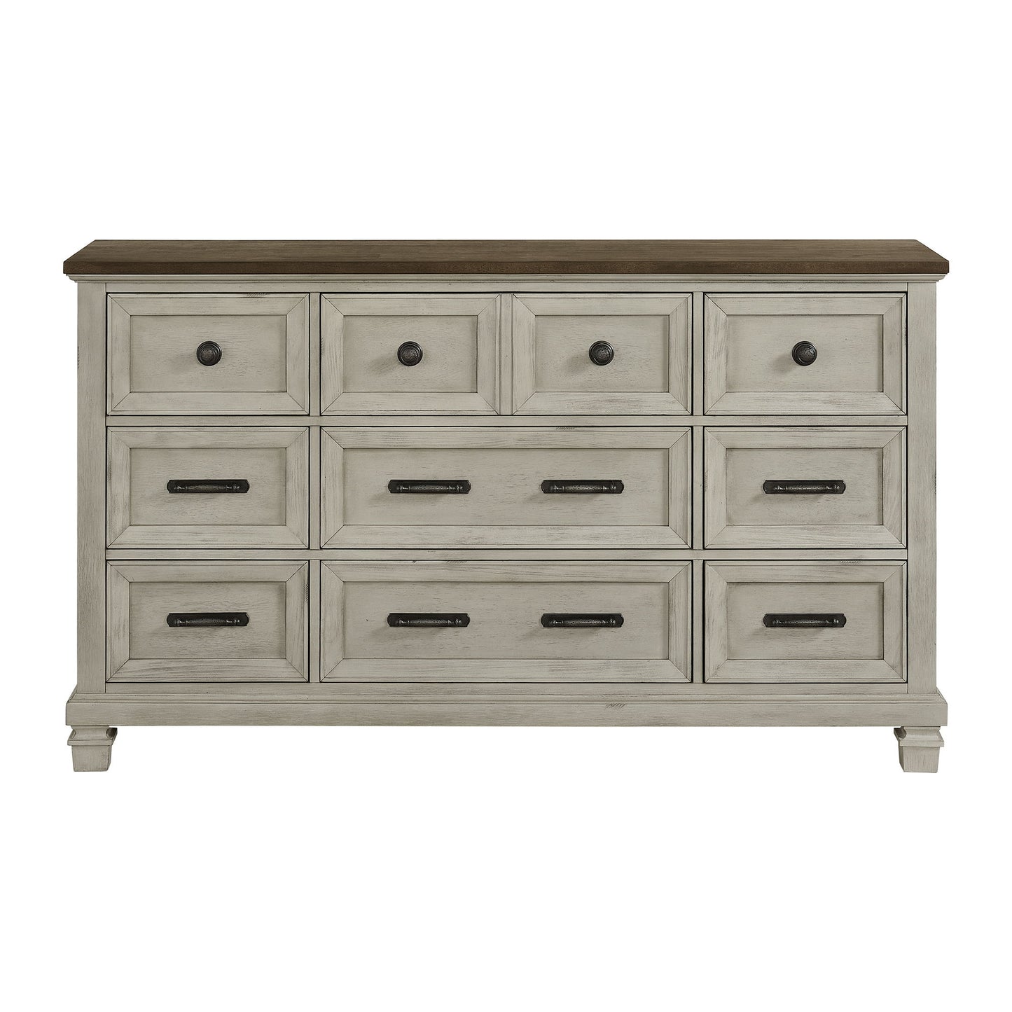 Farmington - 9 Drawer Dresser - Medium Brown / Washed Stone