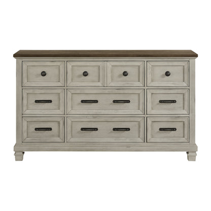 Farmington - 9 Drawer Dresser - Medium Brown / Washed Stone