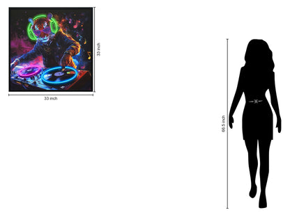 "Neon Groove I" Hand-Embellished LED In Frame - Neon / Black