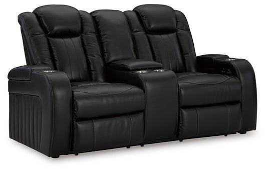 Caveman Den - Midnight - Power Reclining Loveseat With Console/ Adj Hdrst