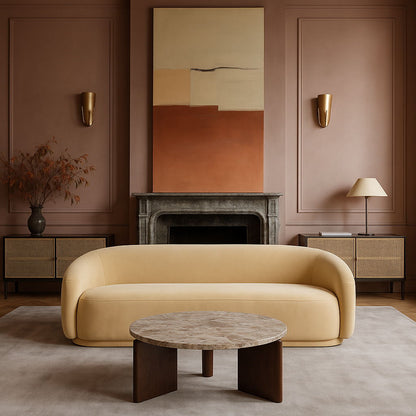 Varenna - Marble Top And Acacia Wood Base Coffee Table - Beige