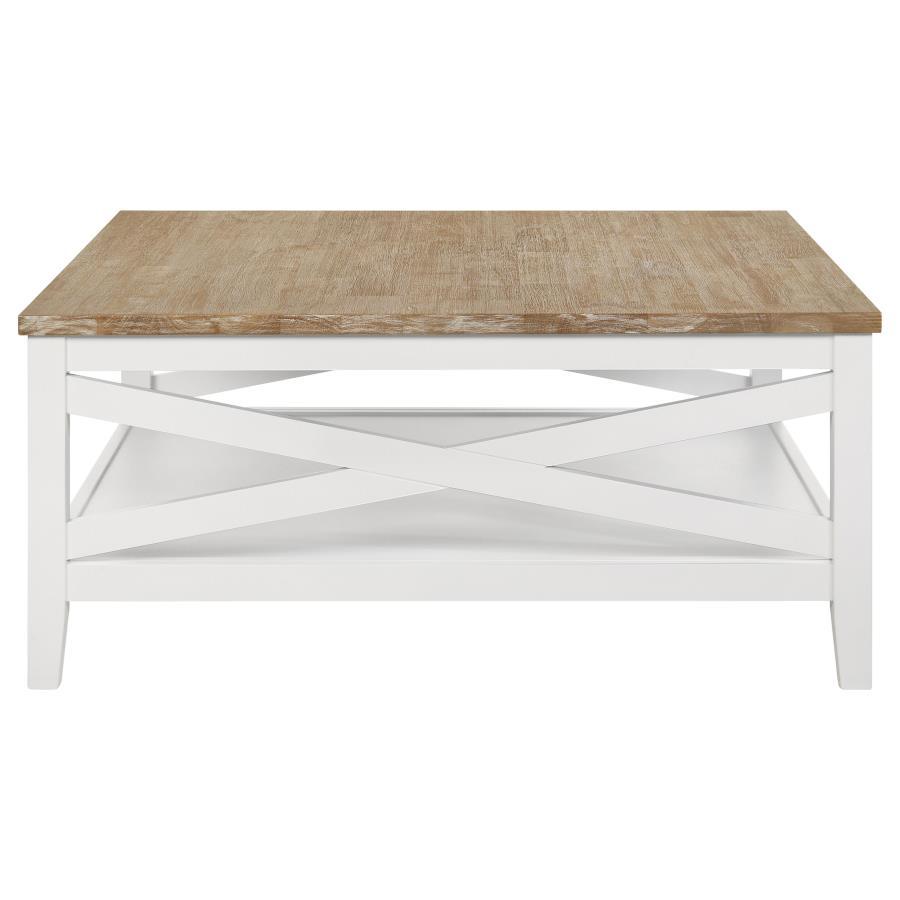 Maisy - Mesa De Centro Cuadrada De Madera Con Estante - Marrón Y Blanco