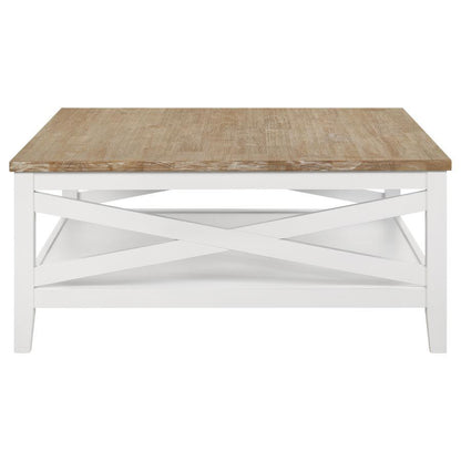 Maisy - Mesa De Centro Cuadrada De Madera Con Estante - Marrón Y Blanco