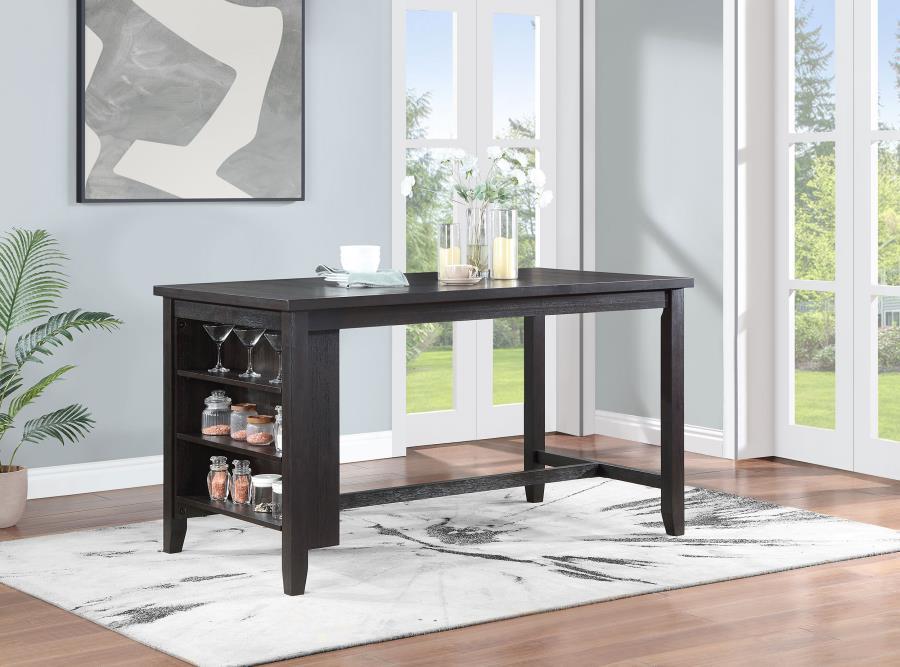 Elliston - Mesa de comedor rectangular con altura de mostrador y estantes de almacenamiento - Gris oscuro