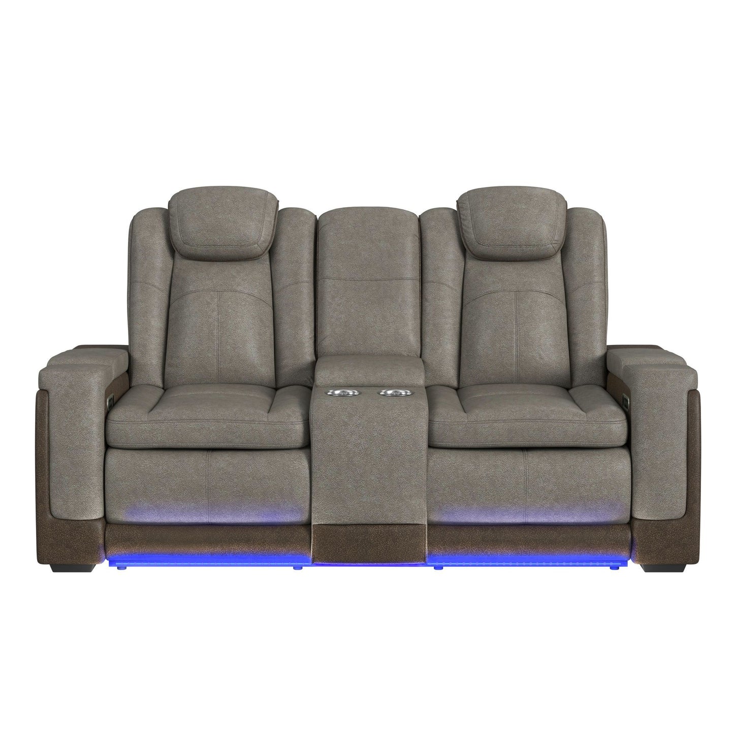 Lantana - Power Motion Loveseat With Power Headrest, LED, And Console - Rocky Gray/Brown