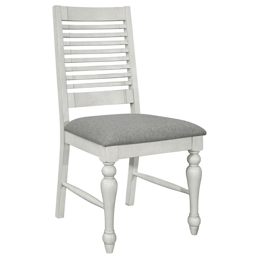 Aventine - Silla auxiliar de comedor con respaldo de escalera y asiento tapizado vintage (juego de 2) - Tiza y gris