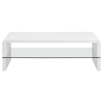 Airell - Mesa de centro rectangular con estante de cristal - Blanco brillante