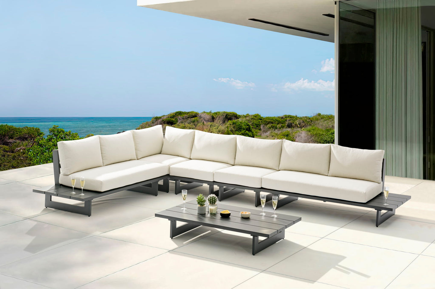 Maldives - 5 Piece Water Resistant Outdoor Patio Modular Sectional With Gray Base