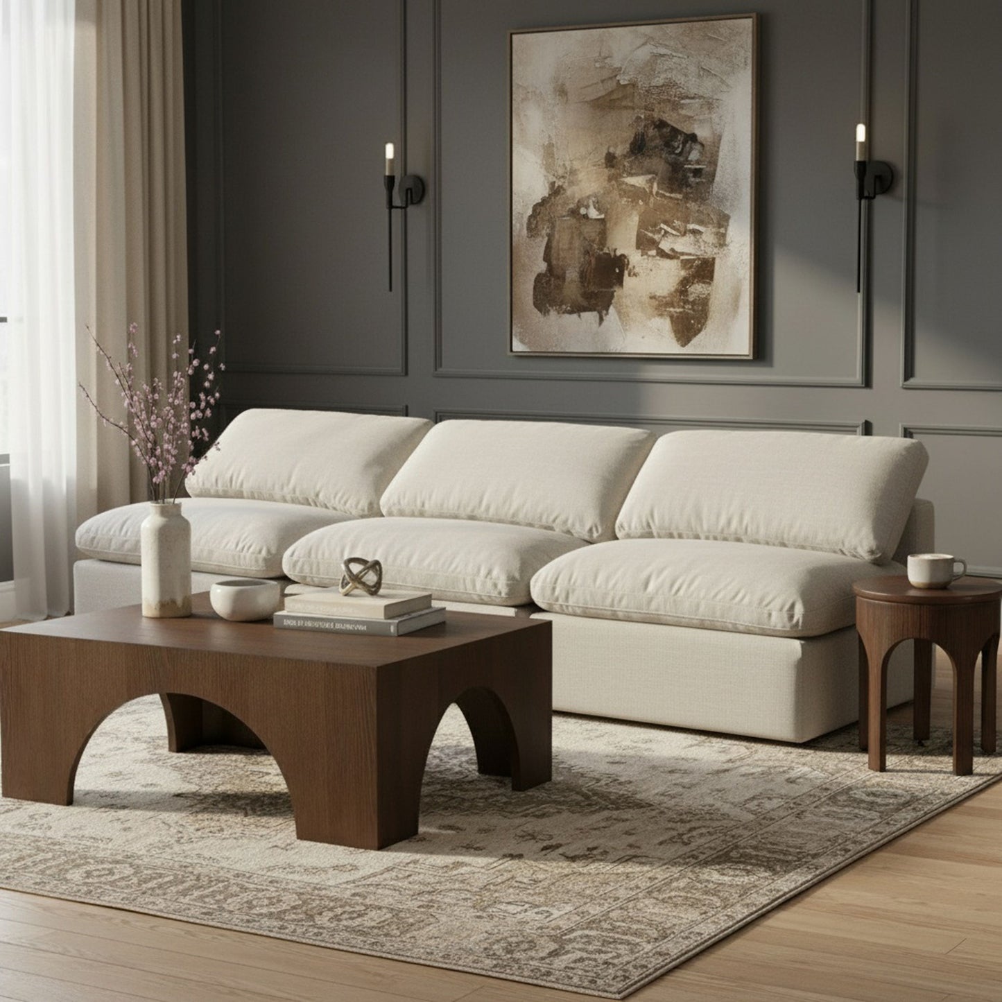 Indulge - Linen 3 Seat Modular Armless Sofa
