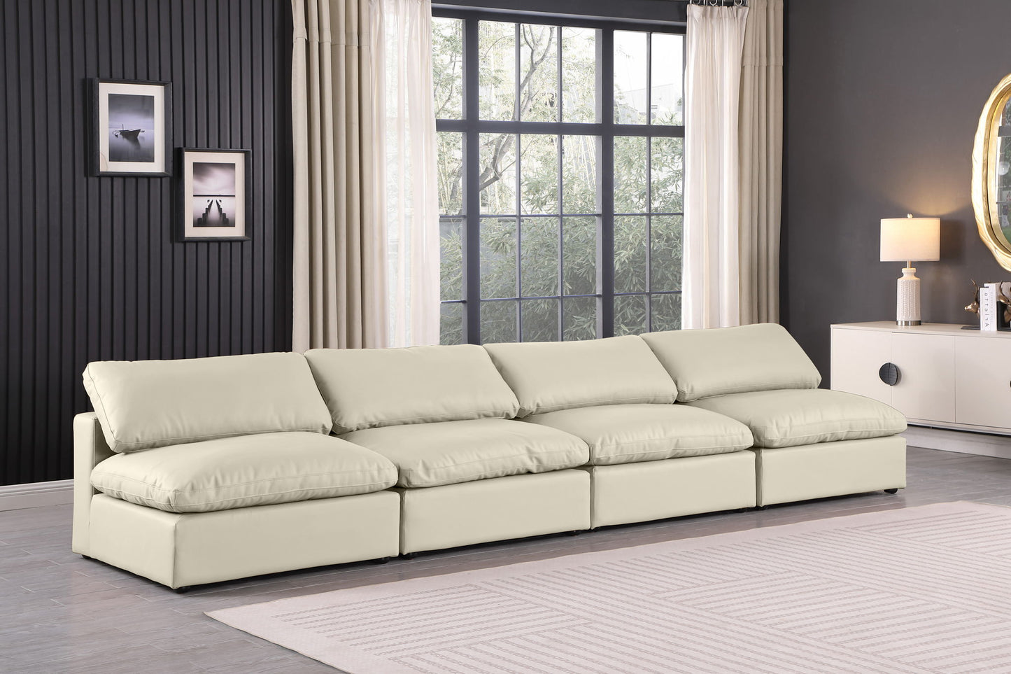 Comfy - Faux Leather Modular Armless Sofa 4 Seats