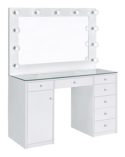 Acena - 7-Drawer Vanity Set With Lighting - White High Gloss