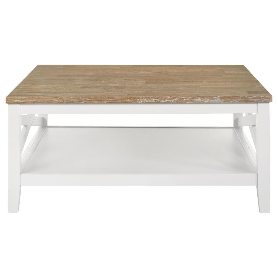 Maisy - Mesa De Centro Cuadrada De Madera Con Estante - Marrón Y Blanco