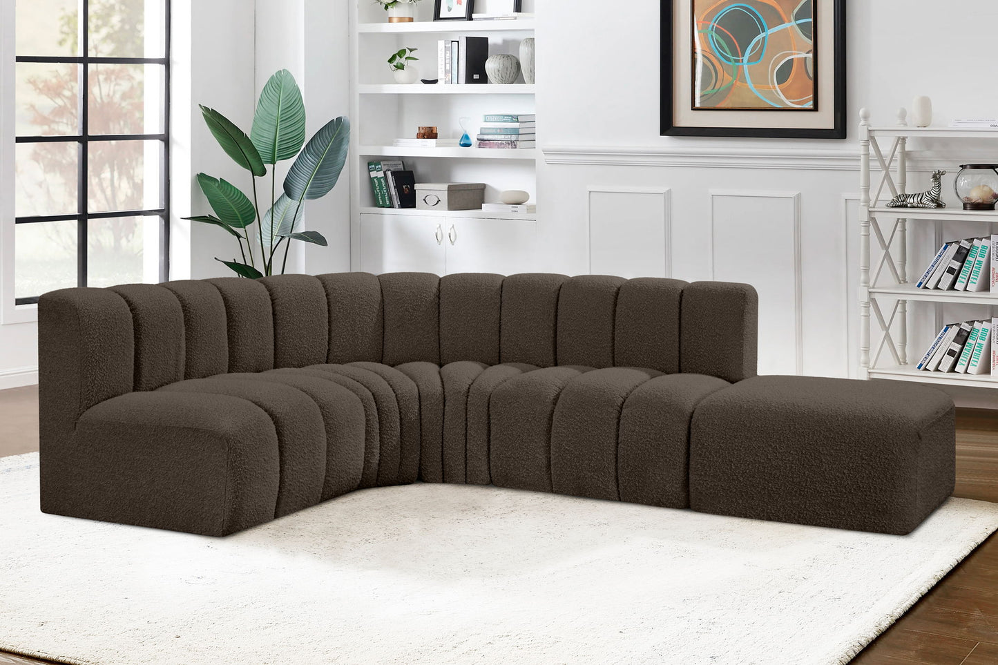 Arc - Boucle Fabric 5 Piece Corner Modular Sofa
