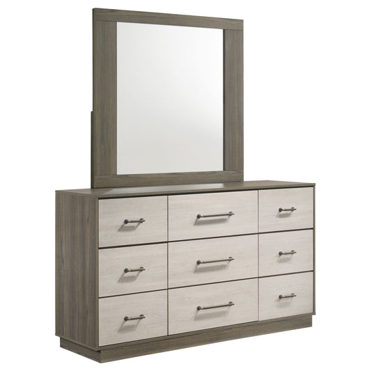 Fenwick - 9-Drawer Dresser With Mirror - Gray Oak