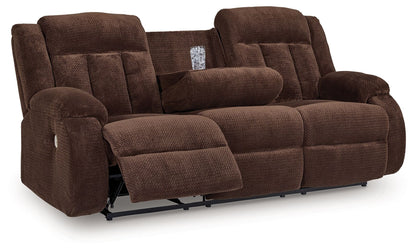 Free Wake - Reclining Power Sofa With Drop Down Table - Chocolate