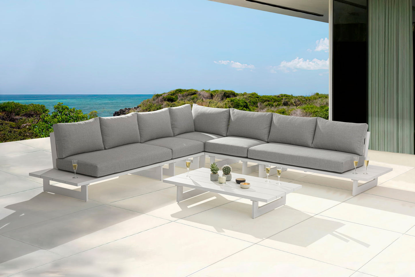 Maldives - 5 Piece Water Resistant Outdoor Patio Modular Sectional With White Base