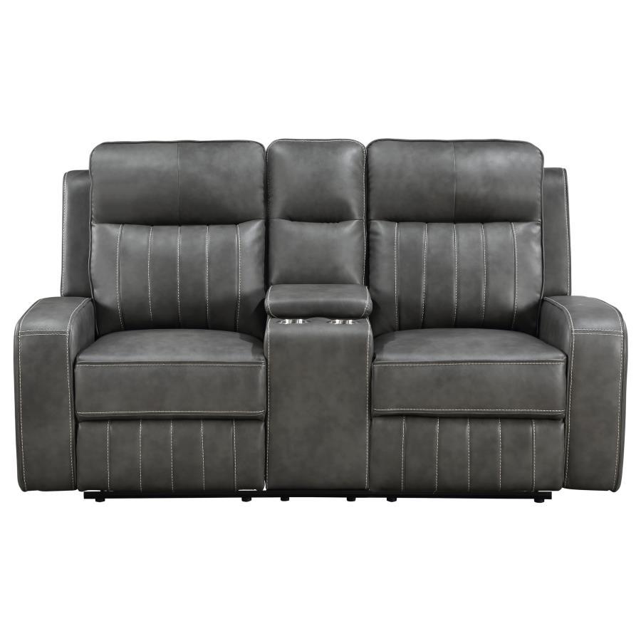 Raelynn - Loveseat reclinable con movimiento tapizado - Gris