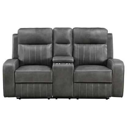 Raelynn - Loveseat reclinable con movimiento tapizado - Gris