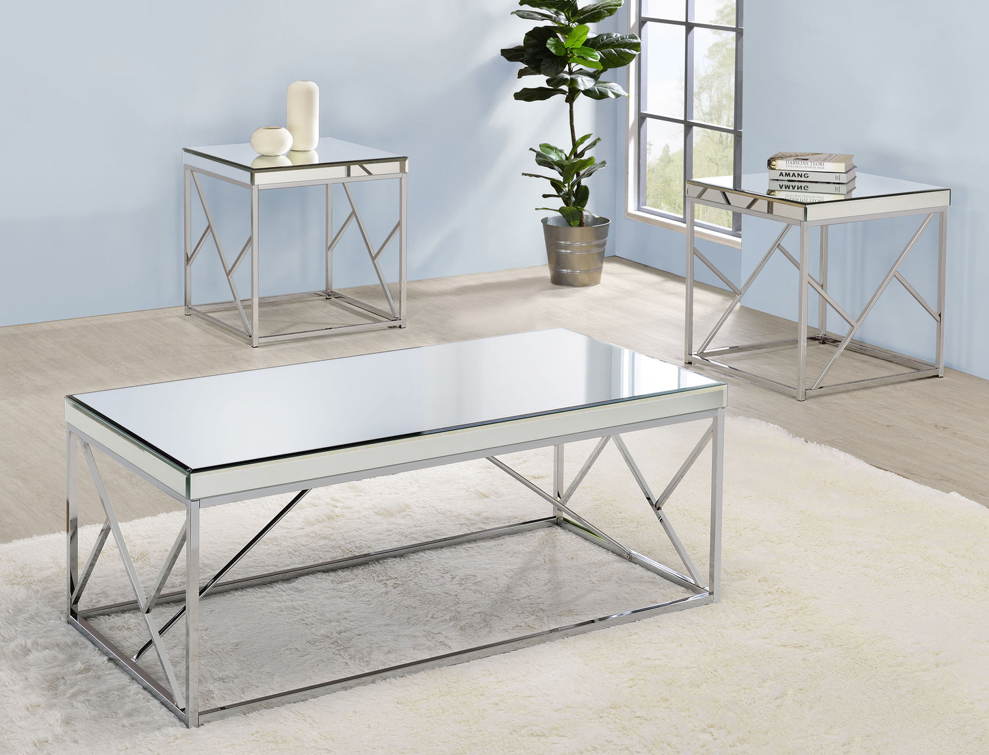 Evelyn - Mirror Top Cocktail Table - Gray