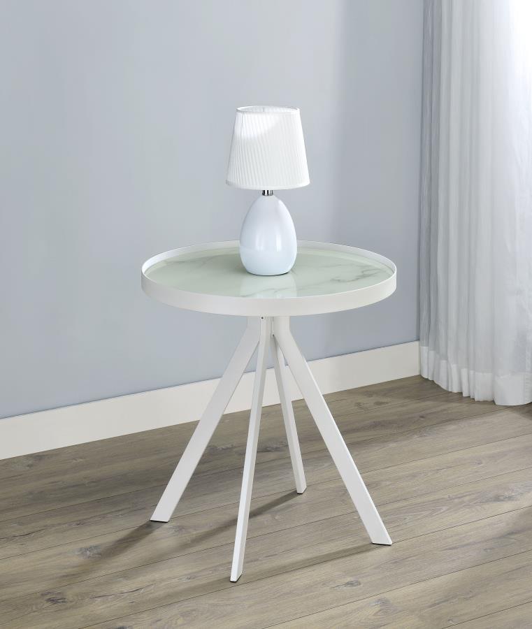 Briggs - Round Marble Printed Glass Top End Side Table
