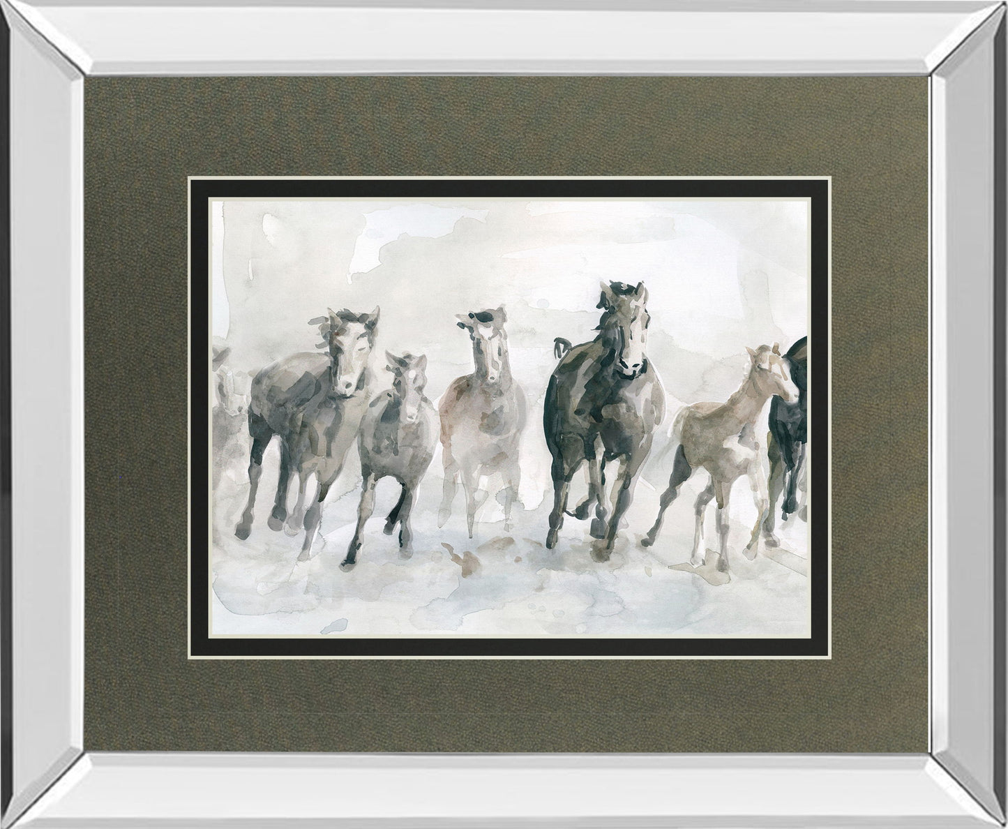 Running Wild By Carol Robinson - Mirror Framed Watercolor Print Wall Art - Dark Gray