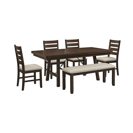 Jax - Juego de comedor de 6 piezas (mesa de 72" + 4 sillas + banco) - Cereza