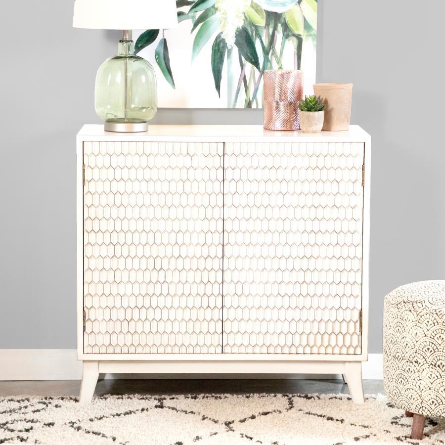 Gambon - 2 Door Wood Honeycomb Pattern Accent Cabinet - White