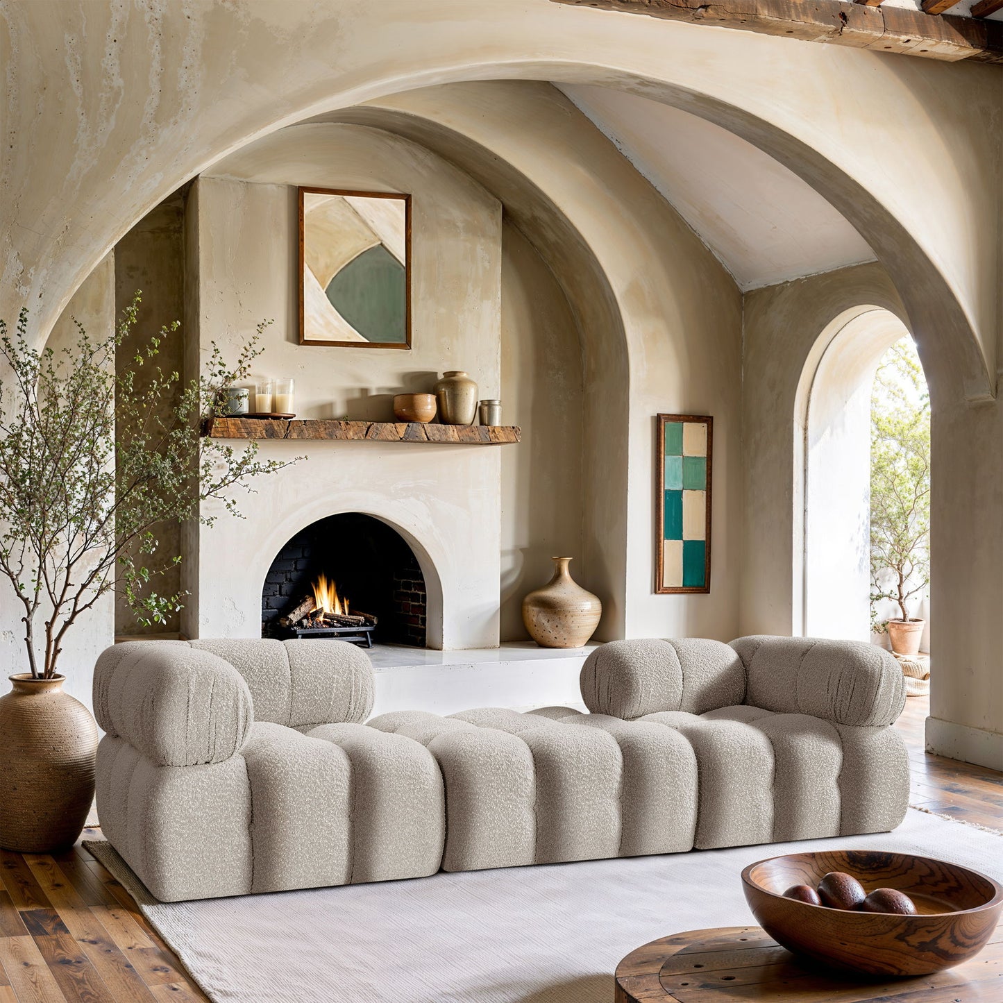 Ames - 3 Piece Boucle Modular Sofa With 1 Backless Seat