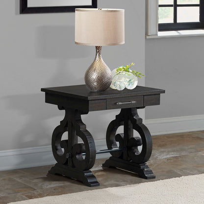 Stone - Mesa Auxiliar Con Silla Con Base De Pu - Nogal Oscuro