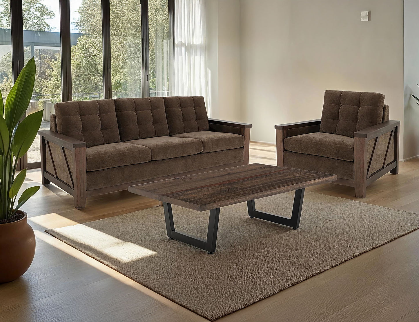 Walnut - Upholstered Sofa - Deep Forest Brown