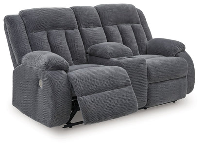 Observation - Double Reclining Power Loveseat With Console - Steel