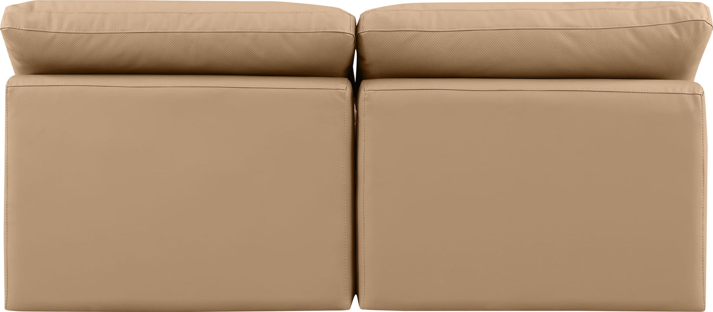 Indulge - Faux Leather 2 Piece Modular Armless Sofa - Tan