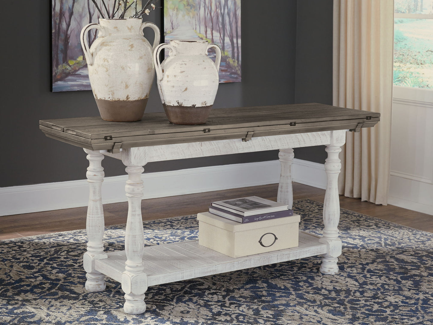 Havalance - Gris / Blanco - Mesa de sofá con tapa abatible