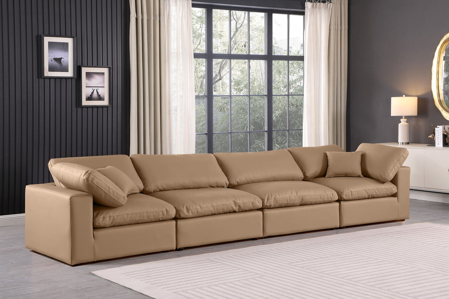 Comfy - Faux Leather Modular Sofa 4 Pieces - Tan