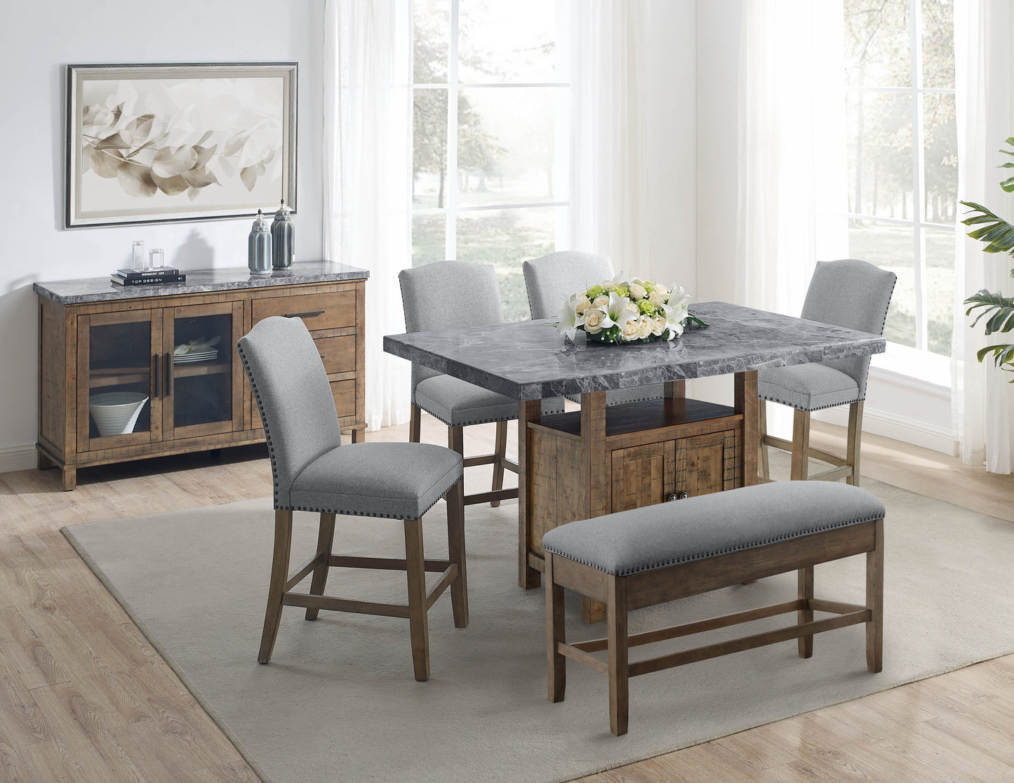 Grayson - Counter Dining Set - Distressed Wood Base