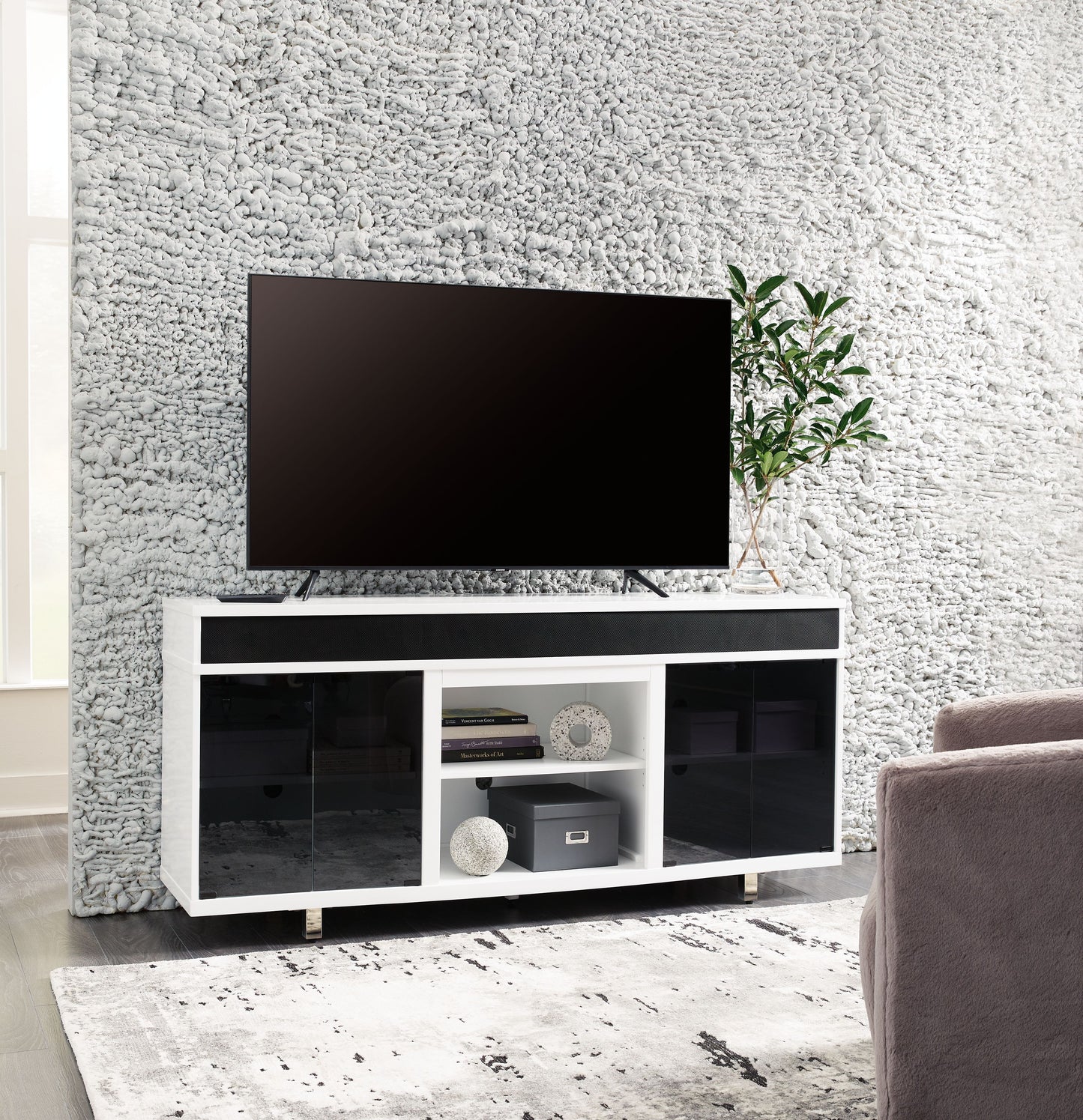 Gardoni - Blanco / Negro - Mueble TV Xl Con Opción Chimenea