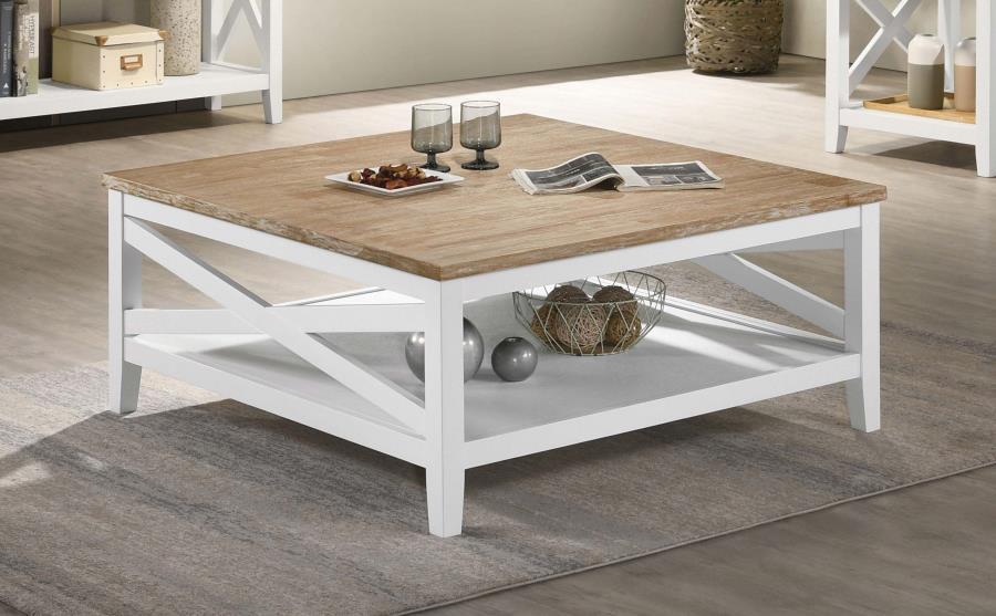 Maisy - Mesa De Centro Cuadrada De Madera Con Estante - Marrón Y Blanco