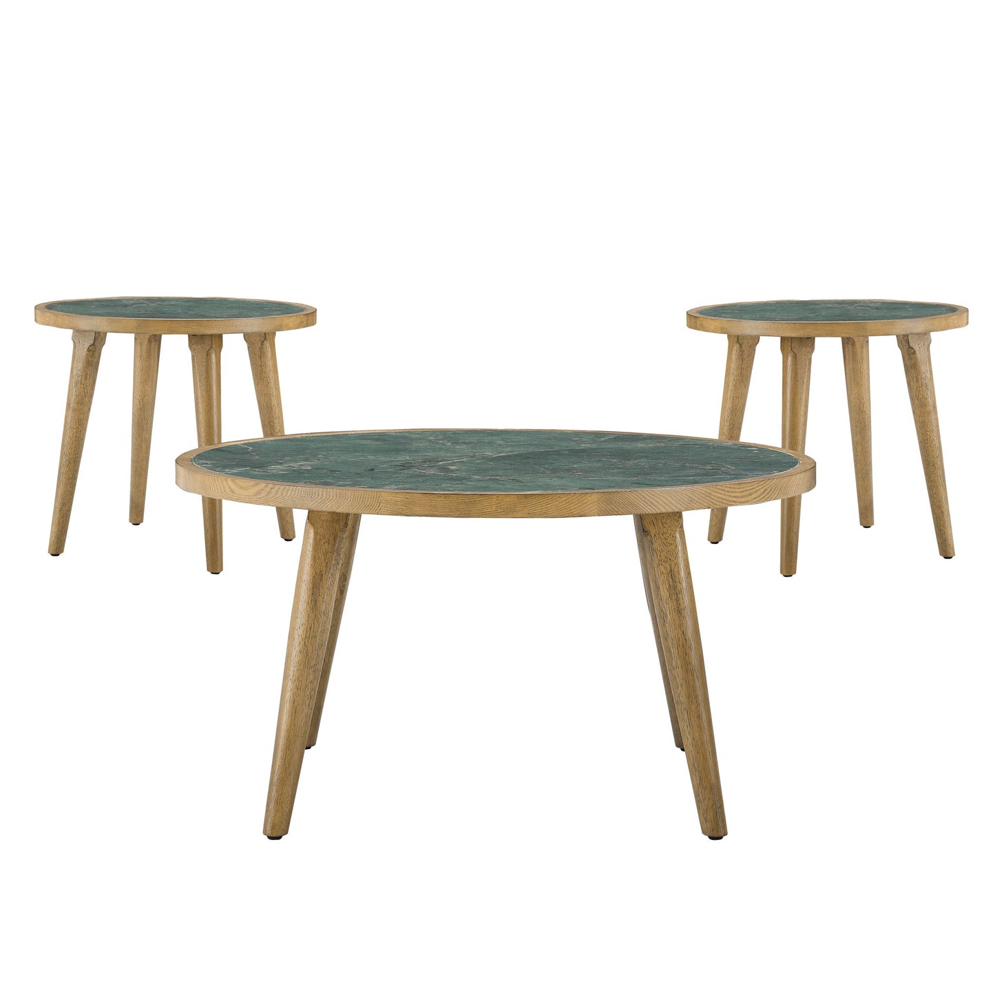 Novato - 3 Piece Sintered Stone Table Set (Cocktail Table & 2 End Tables) - Green / Light Brown