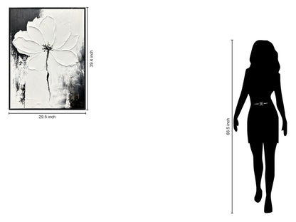 "Monochrome Blossom" Hand-Painted Canvas In Frame - Black / White