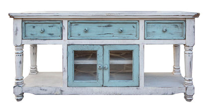 Aruba - TV Stand / Console With 3 Drawers And 2 Doors - Off White / Sky Blue