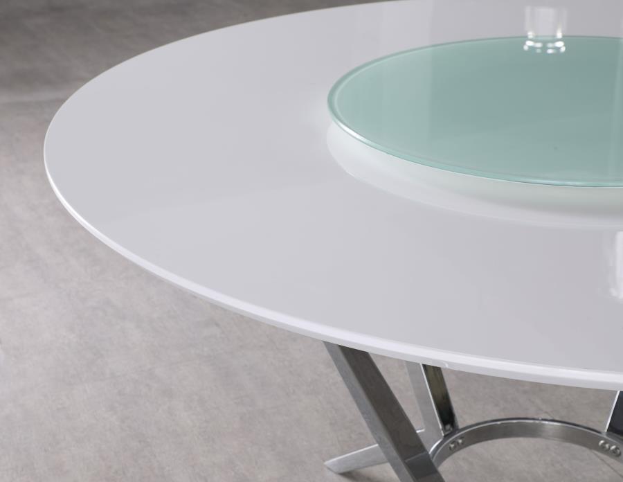 Abby - Mesa De Comedor Redonda Con Lazy Susan - Blanco Y Cromo