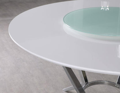 Abby - Mesa De Comedor Redonda Con Lazy Susan - Blanco Y Cromo