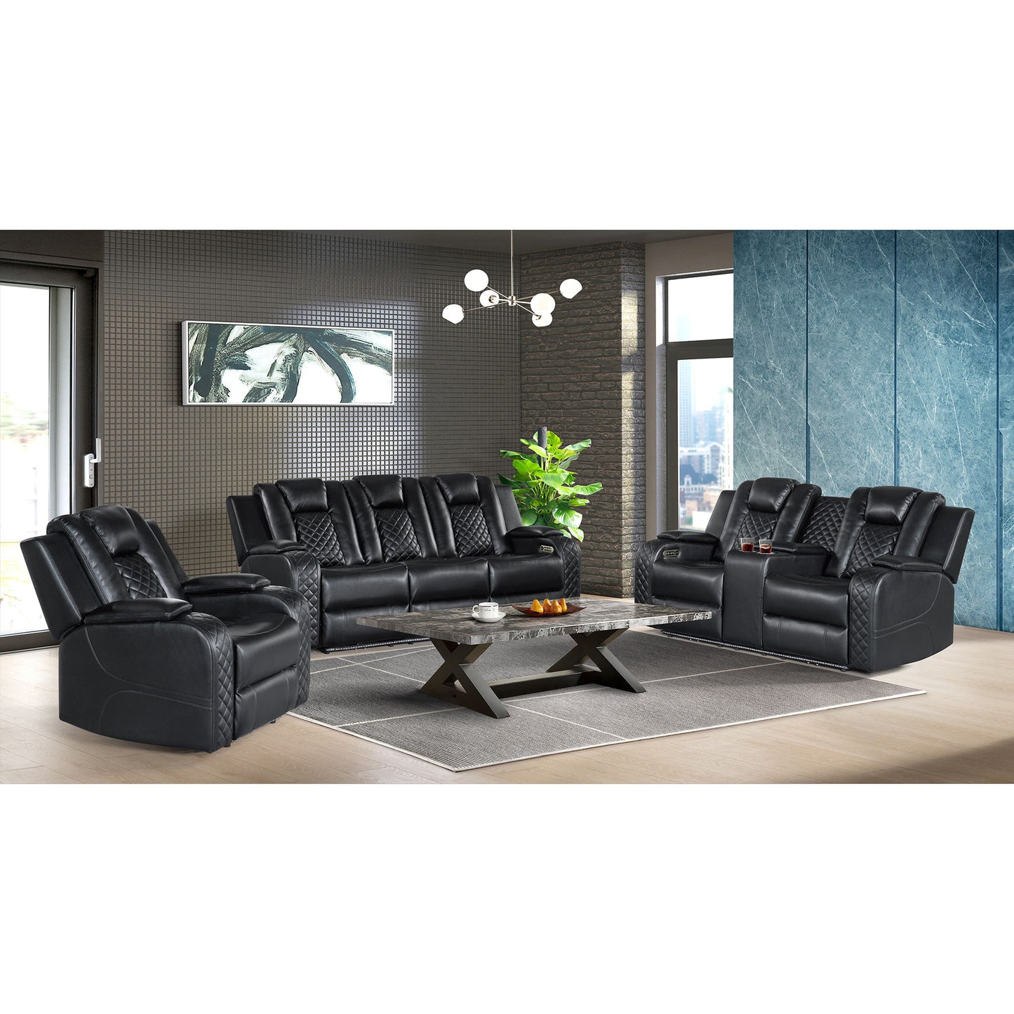 Carlo - Power Motion Loveseat With Power Headrest, Console And LED - Pebble Black