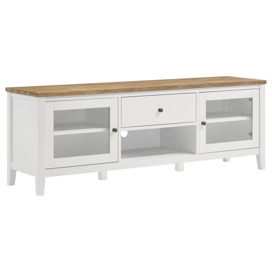 Angela - Mueble TV 67" de madera con 2 puertas - Marrón y blanco