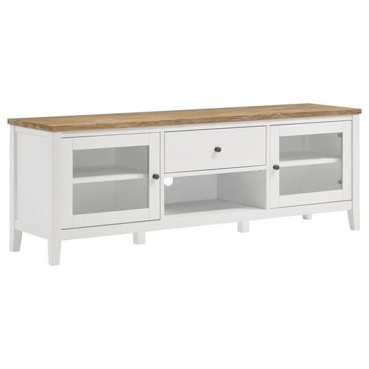 Angela - Mueble TV 67" de madera con 2 puertas - Marrón y blanco