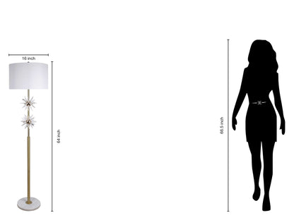 "Crystal Bloom I" Metal And Crystal Floor Lamp - Soft Gold / Clear Crystal / White Marble