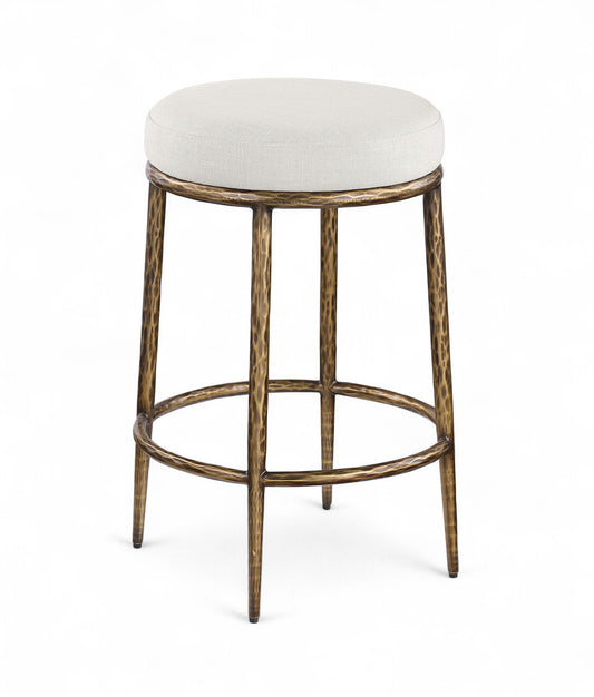 Ferro - Linen Textured Performance Fabric Upholstered Backless Counter Stool - Cream / Brushed Gold