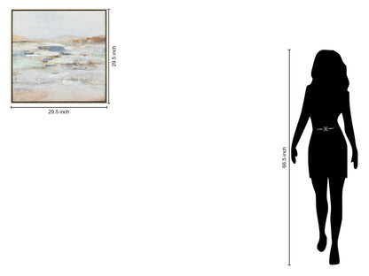 "Serene Horizons I" Hand-Embellished Canvas In Frame - White / Orange / Blue