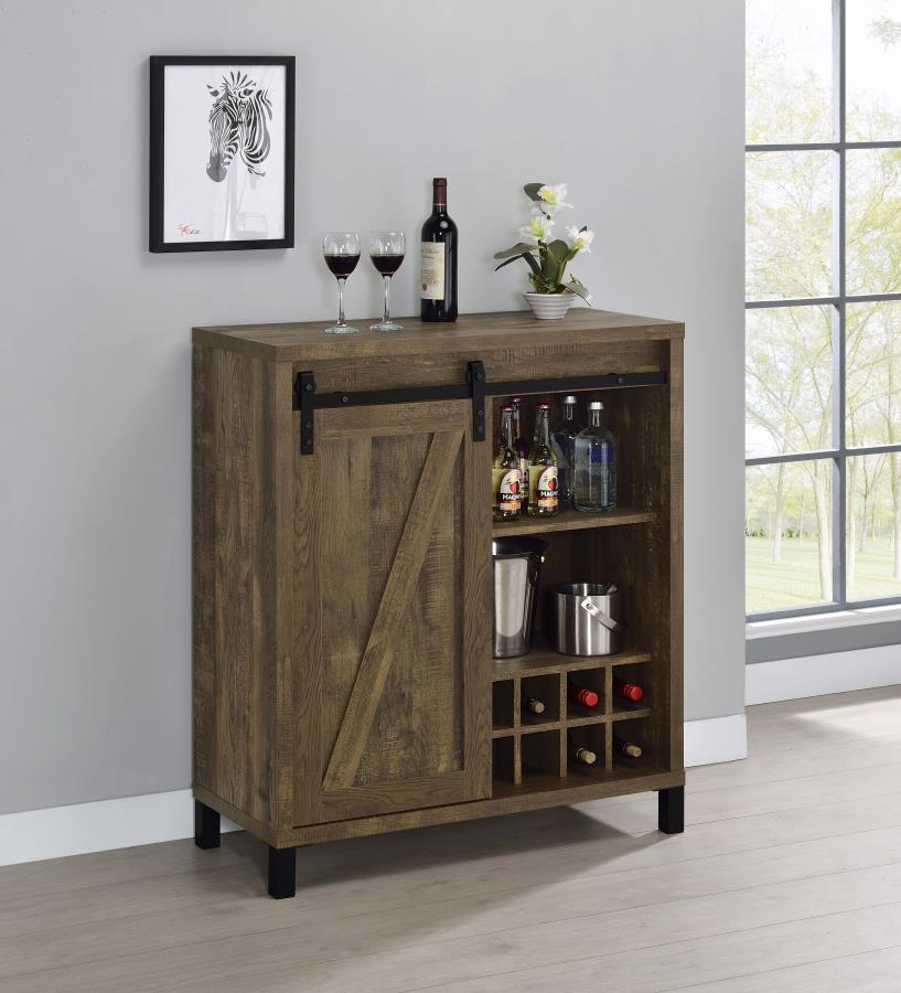 Arlington - Sliding Door Home Bar Wine Cabinet - Rustic Oak