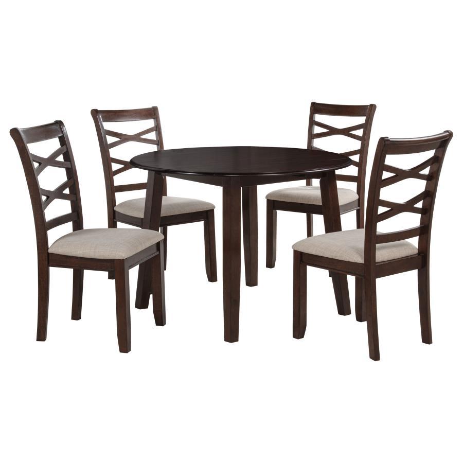 Barton - 5 Piece Round Wood Dining Table Set - Dark Brown
